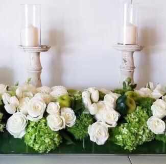 Long and Low Centerpieces all White